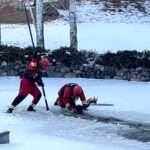 Heartwarming Footage Shows Two Firemen Rescue Elk Trapped Inside Freezing Pond In…